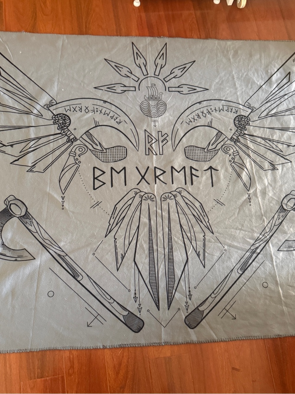 Raven Forge Gray Graphic Black Arrow Viking Motif 50x60 Fleece Throw Blanket